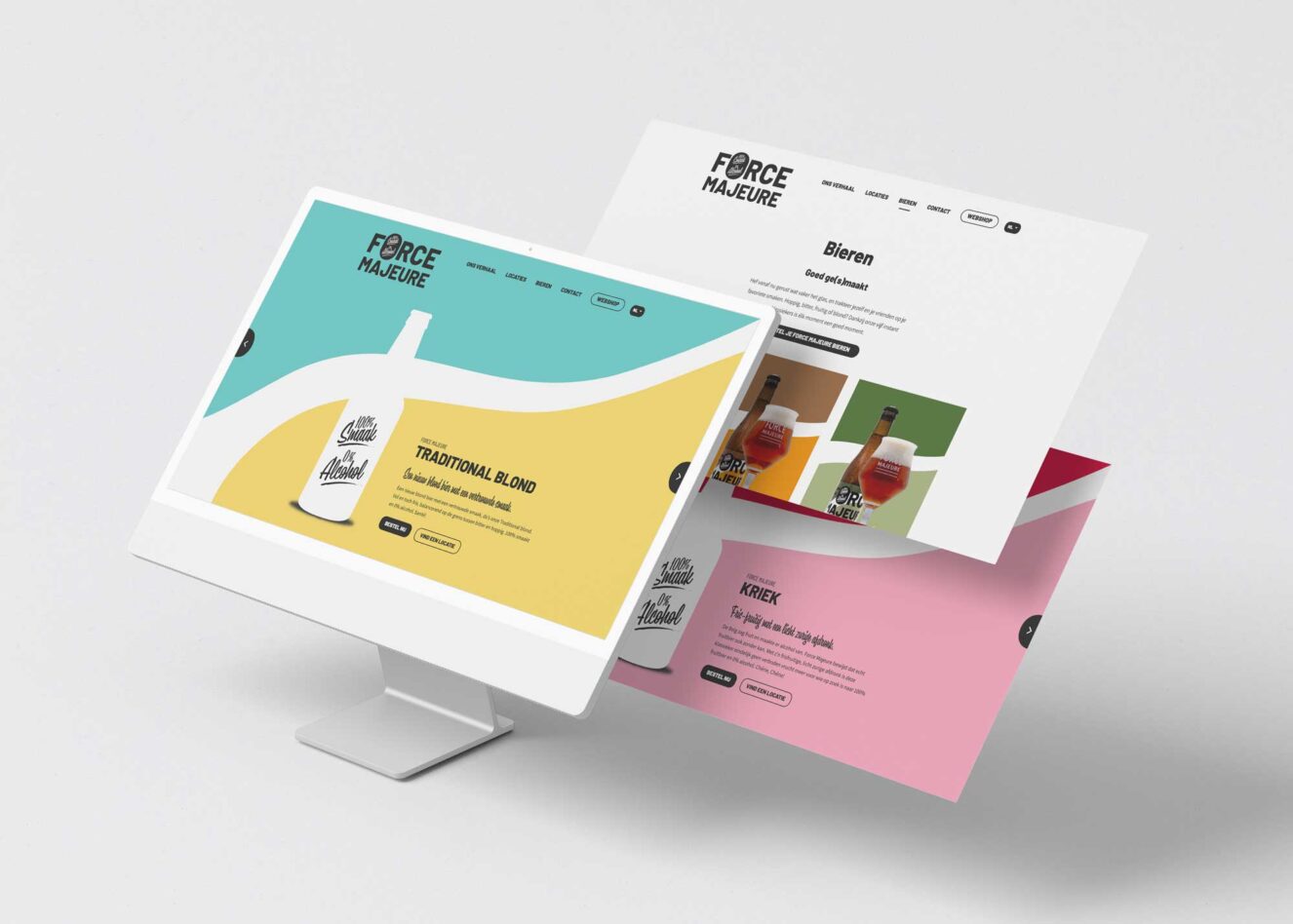 Desktop mockup van de website met 3 beelden